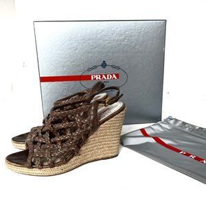 Prada Sport Brown Braided Leather Espadrille 35